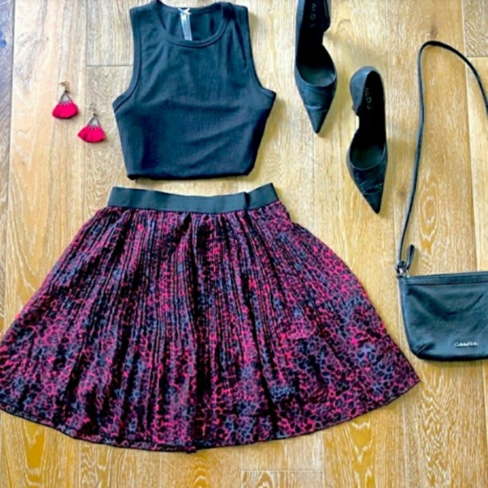 Gaudi' Red and Black Leopard A-Line Skirt-Medium